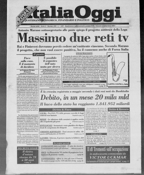 Italia oggi : quotidiano di economia finanza e politica